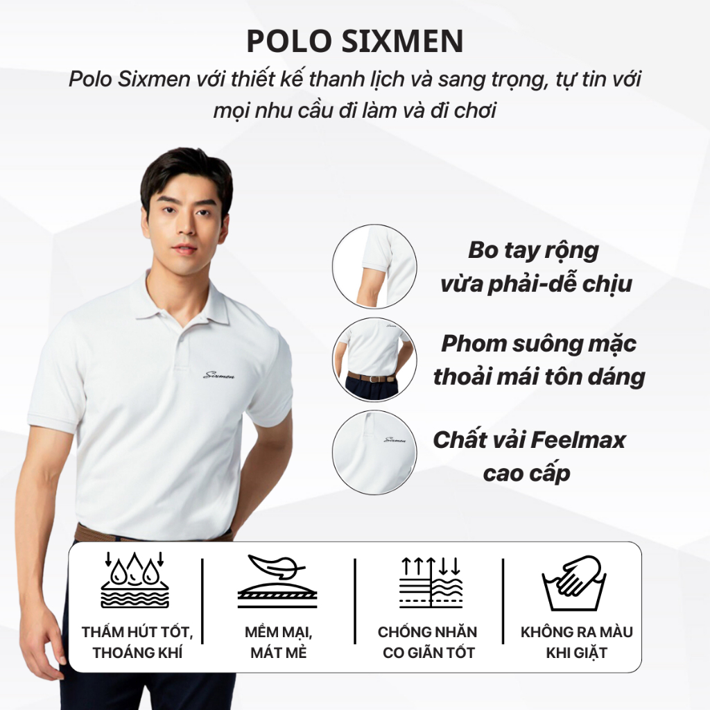 Áo Polo nam cao cấp có cổ SIXMEN  - BASIX LOGO SIXMEN vải cá sấu cotton CVC thoáng mát, thanh lịch