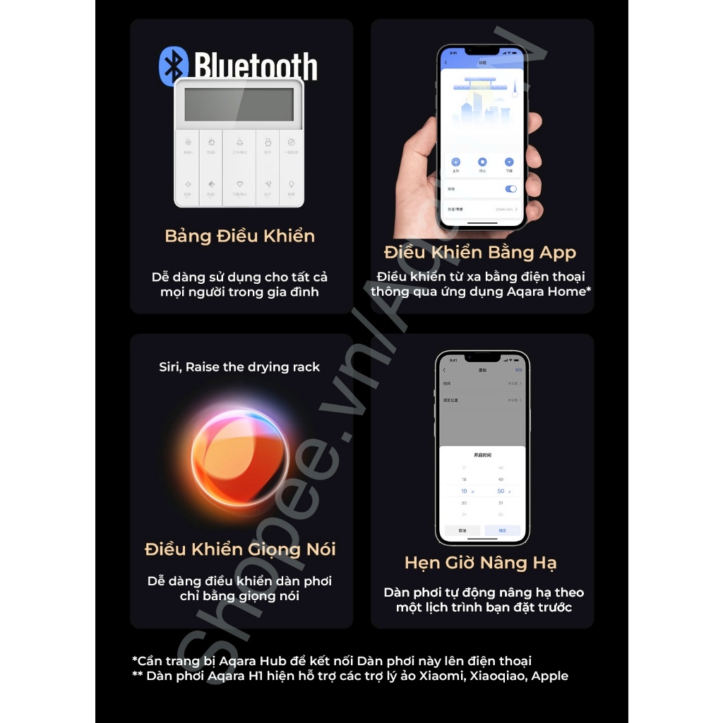 Giàn phơi thông minh Aqara H1 Zigbee bản Quốc Tế, kết nối App, Tự động Nâng Hạ và Sấy khô, Lọc không khí, BH 12 Tháng