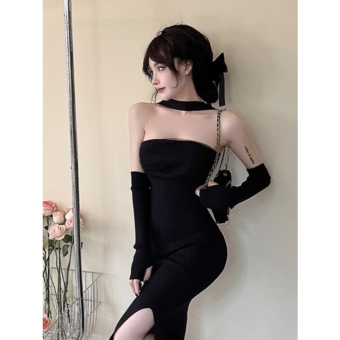 Váy body cúp ngực YIMI dây cổ thời trang