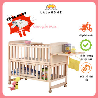 Nôi cũi đa năng cho bé, Giường cũi gỗ cao cấp tặng bộ phụ kiện 5 món quây cũi kèm màn