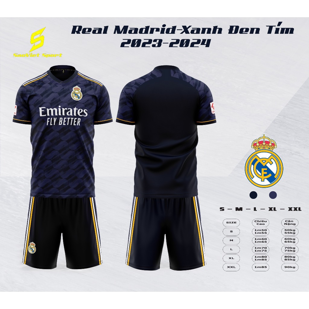 Bộ thể thao - Áo bóng đá nam Real tím than 2023