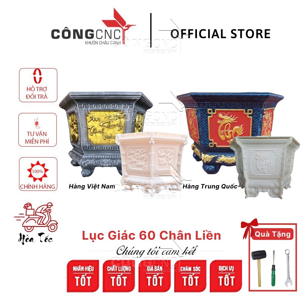 Khuôn chậu lục giác 60 chân liền họa tiết thuyền và đôi ngựa
