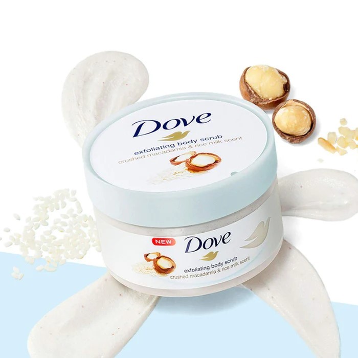 Tẩy Tế Bào Chết Dove exfoliating body scrub hương lựu và hạnh nhân/  Body Scurb Hạt macca 225ml
