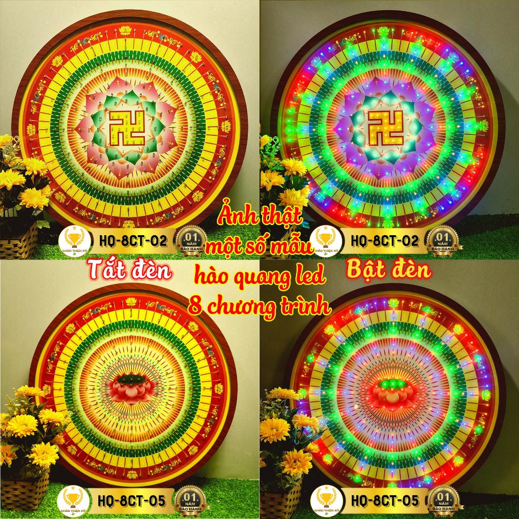 Hào Quang Led 8 Chương Trình Hoa Sen CHÂN THIỆN MỸ, Đèn Trang Trí Bàn Thờ Cho Tượng Phật HQ-8CT-03