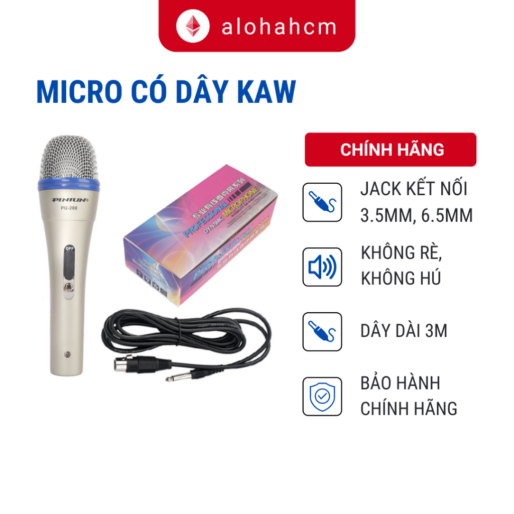 Mic hát karaoke giá rẻ Kaw - Hàng Chính Hãng, chống hú, chống rè, hút mic.
