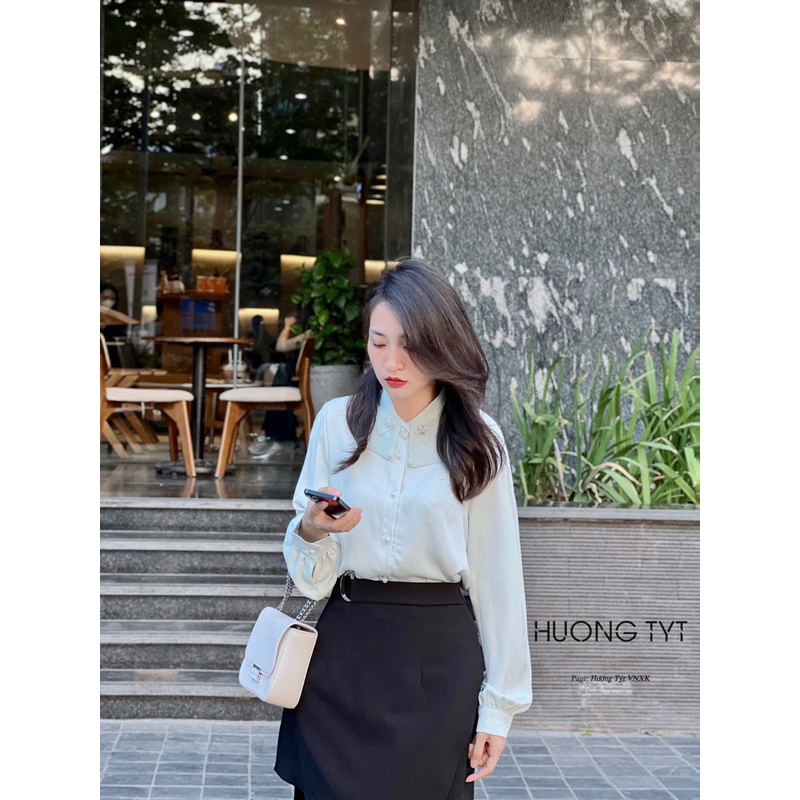 Áo somi thiết kế Mélisa Design by HuongTyt lụa cao cấp đính đá