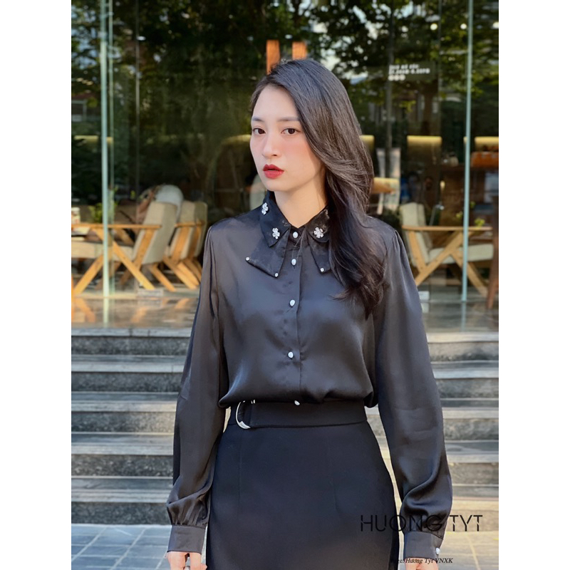 Áo somi thiết kế Mélisa Design by HuongTyt lụa cao cấp đính đá