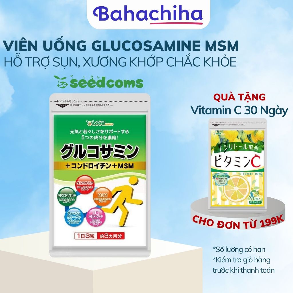 Viên uống Seedcoms bổ sung Glucosamin, Chondroitin 90 viên bổ sung Collagen giúp chống lão hóa da 30 ngày - Bahachiha