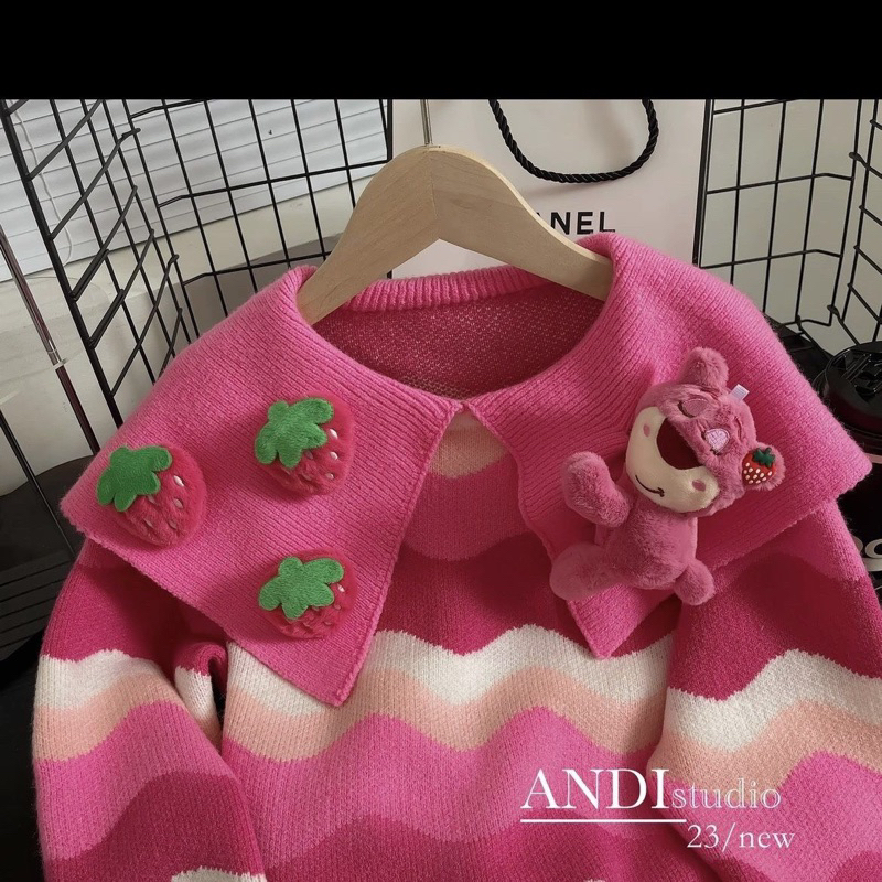 D9194-ÁO LEN GẤU DÂU CHO BÉ có ảnh thật
