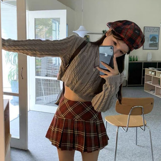 Áo khoác len croptop hàn, áo len nữ croptop dài tay vặn thừng thêu logo