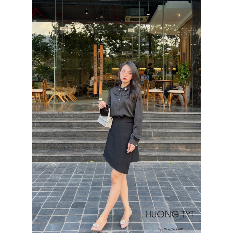 Áo somi thiết kế Mélisa Design by HuongTyt lụa cao cấp đính đá