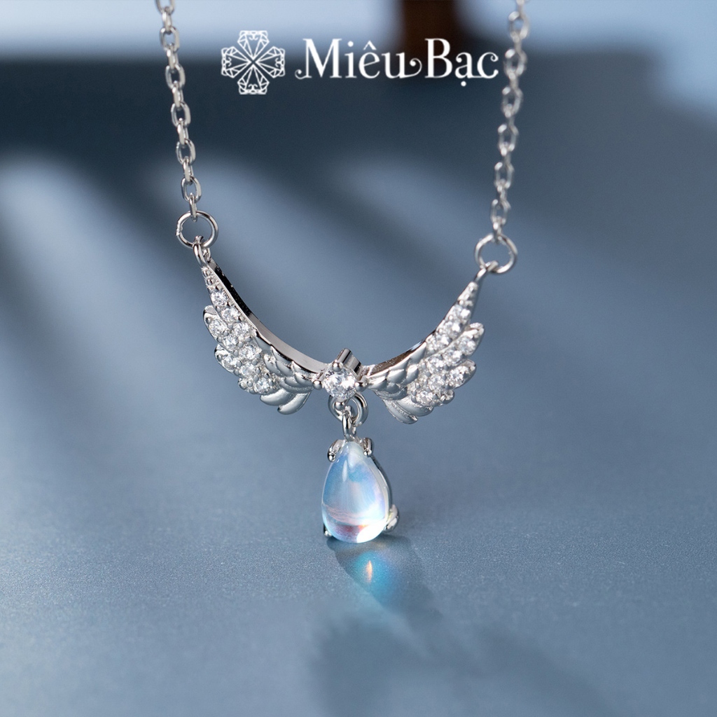 Dây chuyền bạc nữ Miêu Bạc vòng cổ đôi cánh thiên thần bạc S925 đá moonstone phụ kiện thời trang trang sức nữ MD52