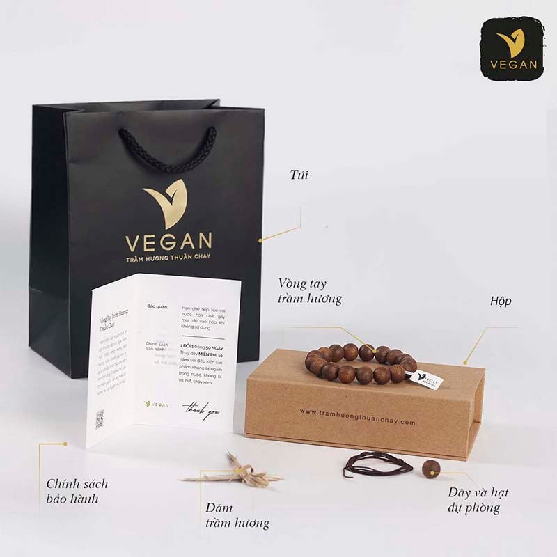 Vòng tay trầm hương VEGAN tròn đơn đủ size cho Nam và Nữ