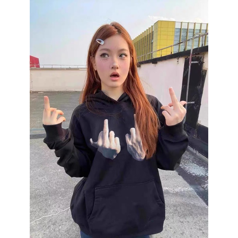 Áo Hoodie In Hình Bàn Tay Giữa Phong Cách retro Mỹ Cho Nam Nữ