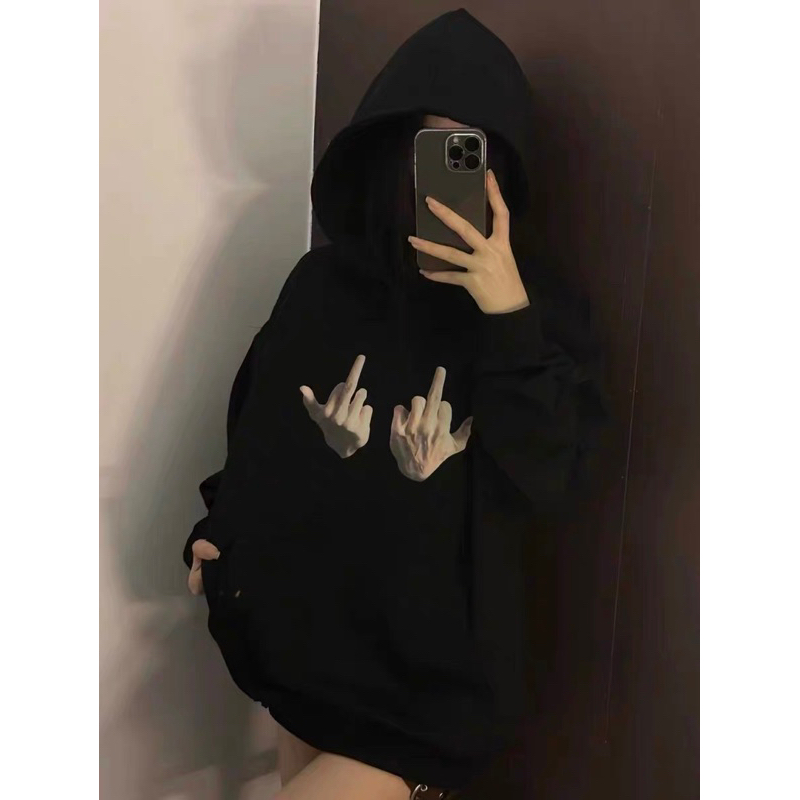 Áo Hoodie In Hình Bàn Tay Giữa Phong Cách retro Mỹ Cho Nam Nữ