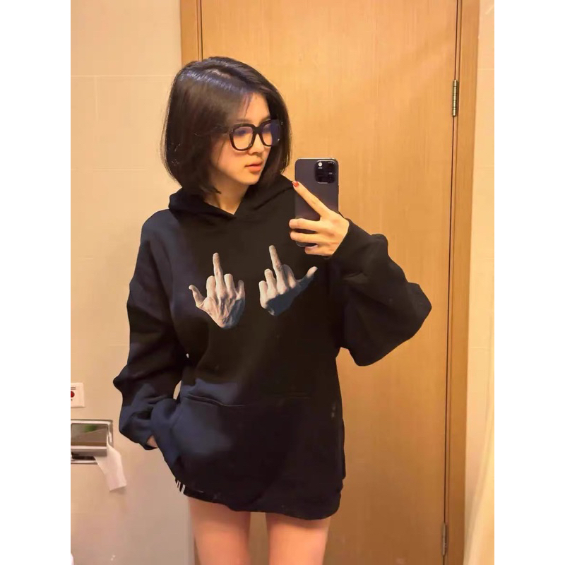 Áo Hoodie In Hình Bàn Tay Giữa Phong Cách retro Mỹ Cho Nam Nữ