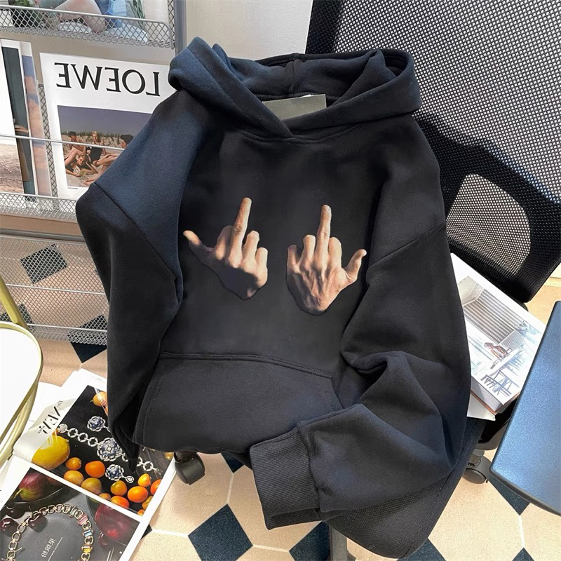Áo Hoodie In Hình Bàn Tay Giữa Phong Cách retro Mỹ Cho Nam Nữ