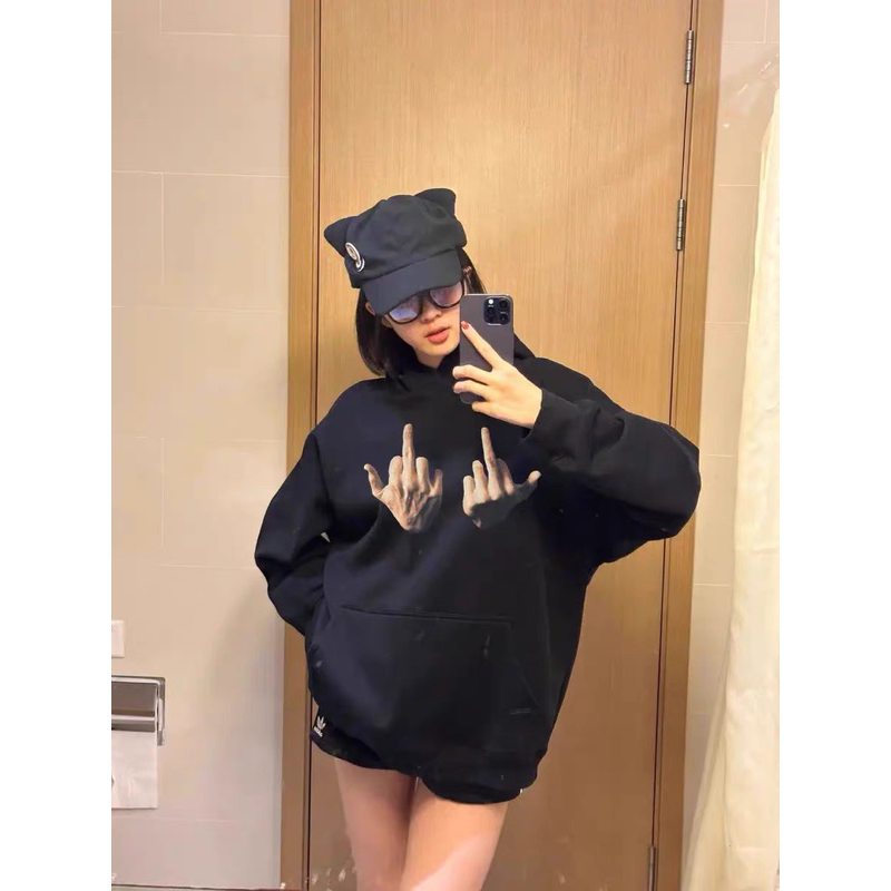 Áo Hoodie In Hình Bàn Tay Giữa Phong Cách retro Mỹ Cho Nam Nữ