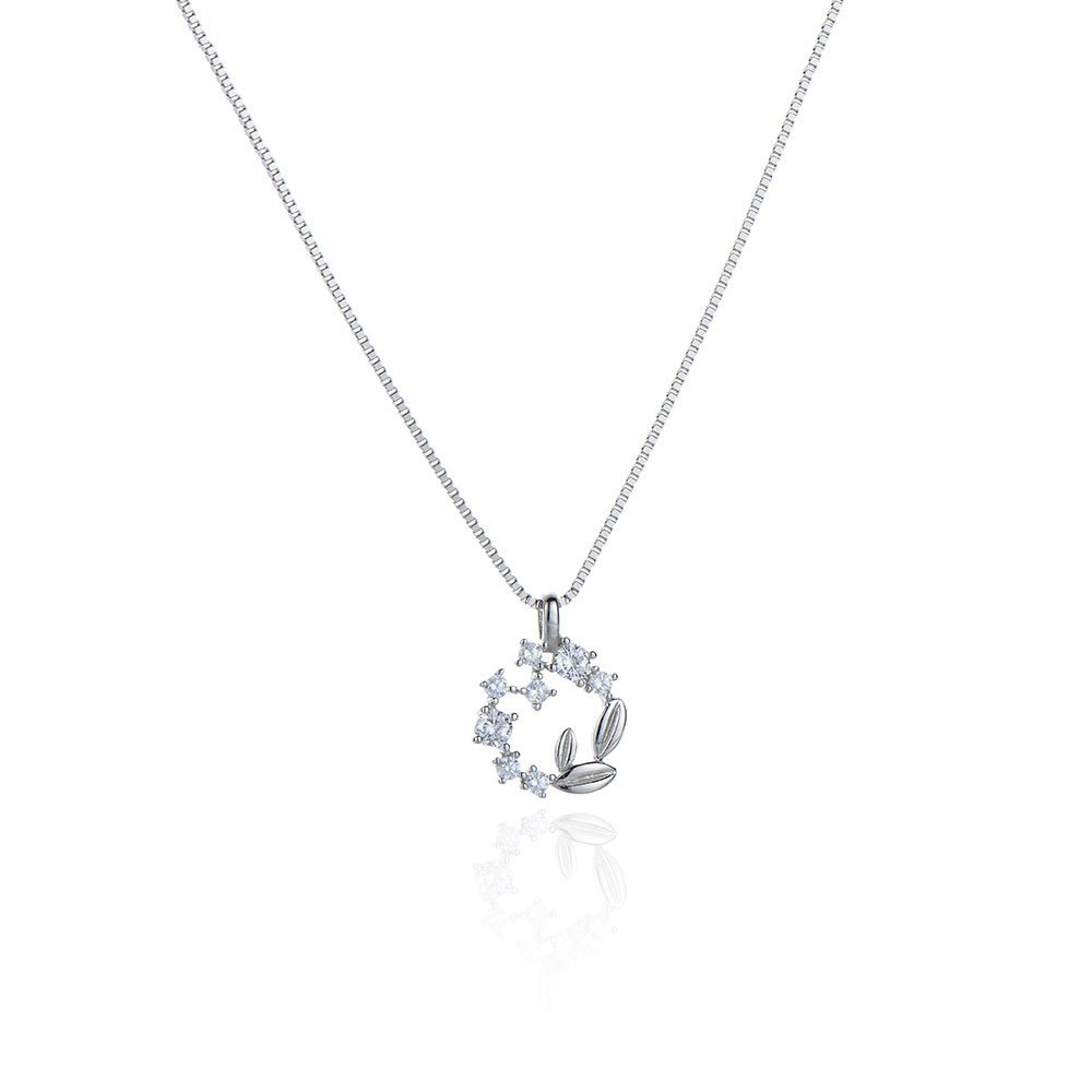 Dây chuyền bạc nữ hoa lá kết vòng đính đá lấp lánh Phuc Minh Jewelry.