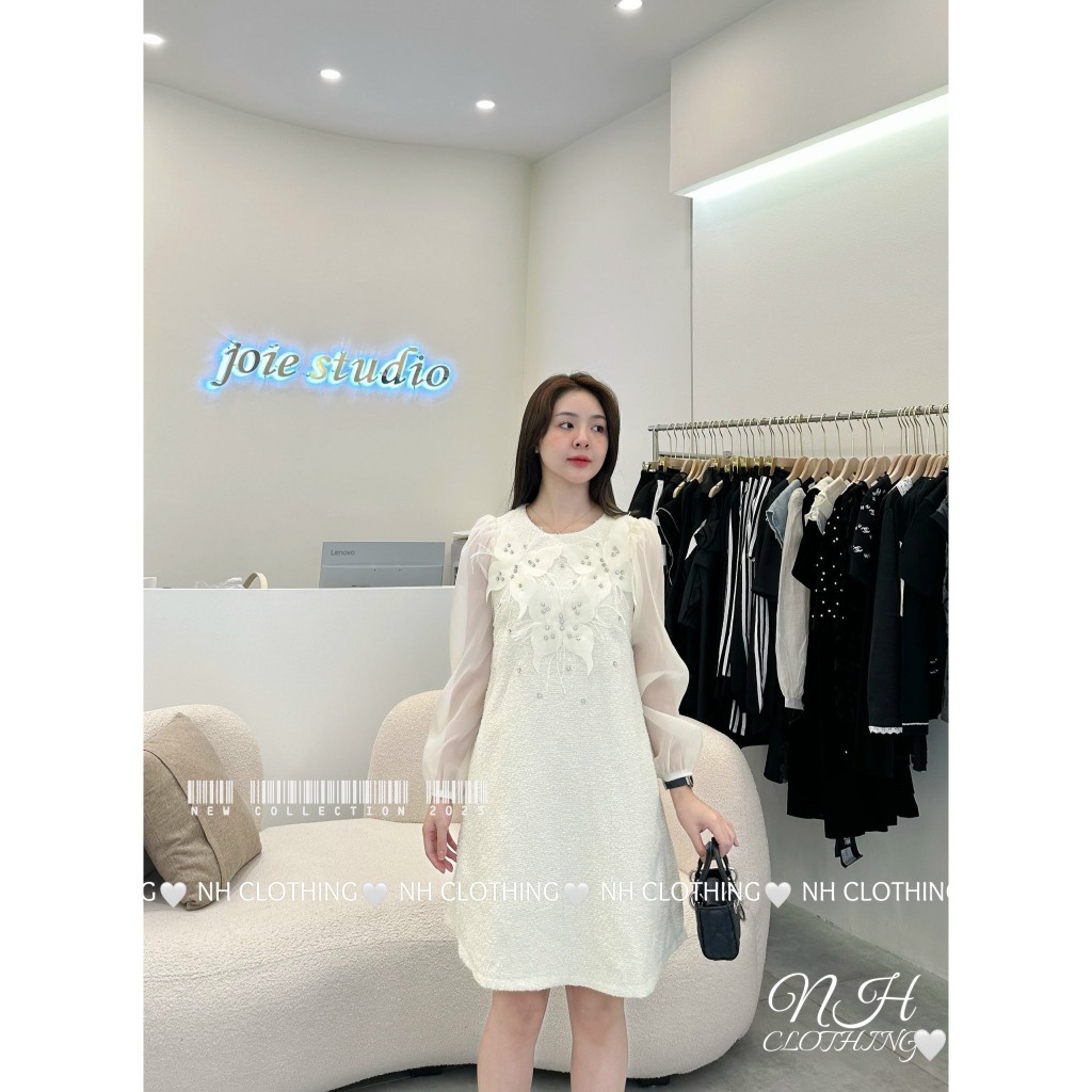 Váy dạ tay tơ đính họa tiết siêu xinh