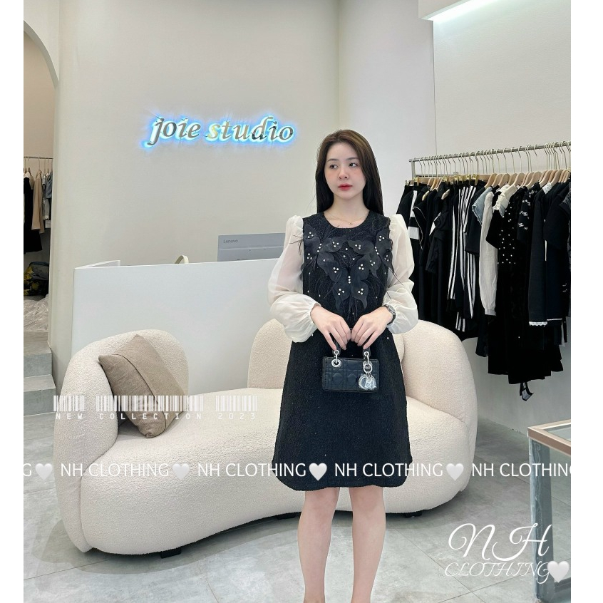 Váy dạ tay tơ đính họa tiết siêu xinh