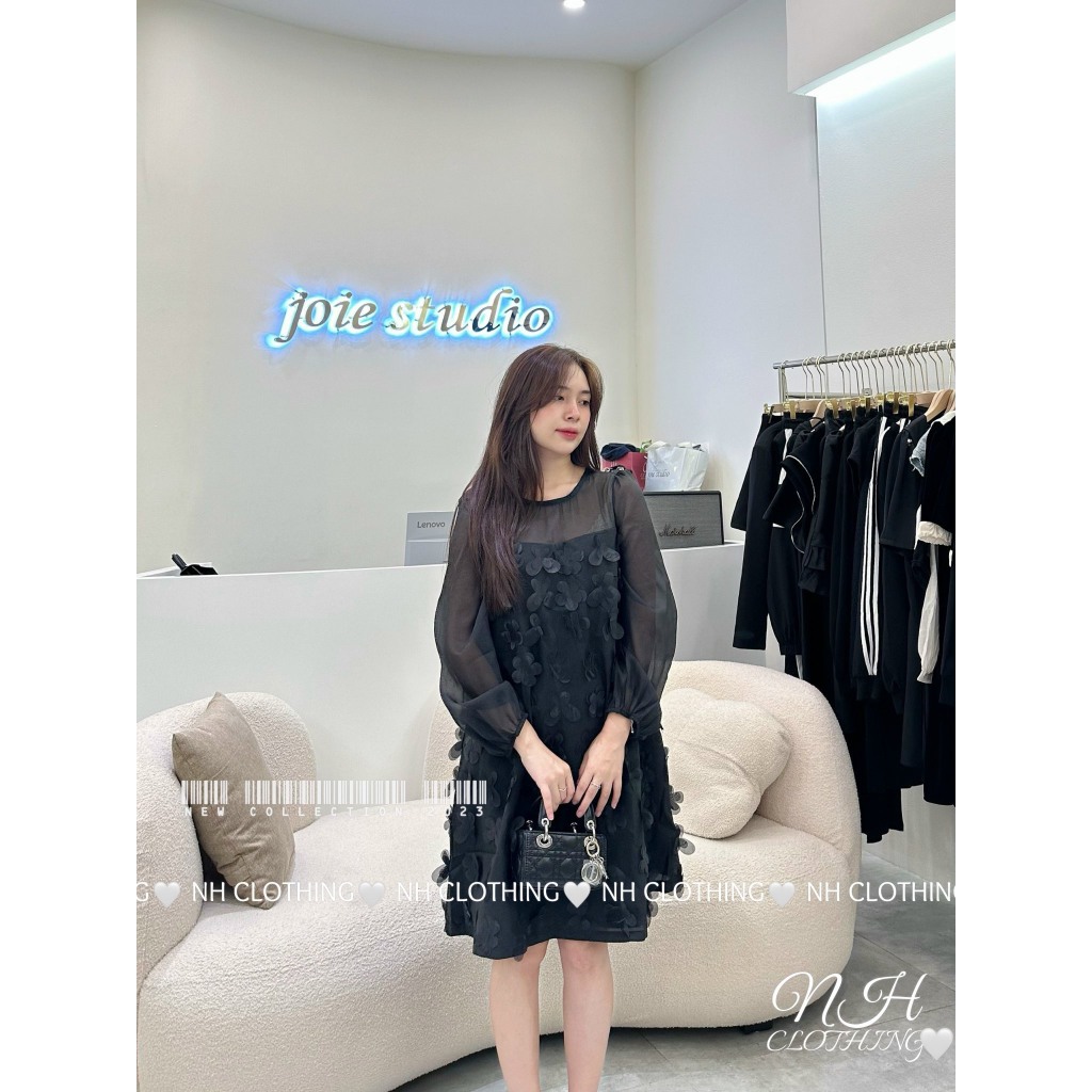 Váy tơ đính hoa tay dài sm