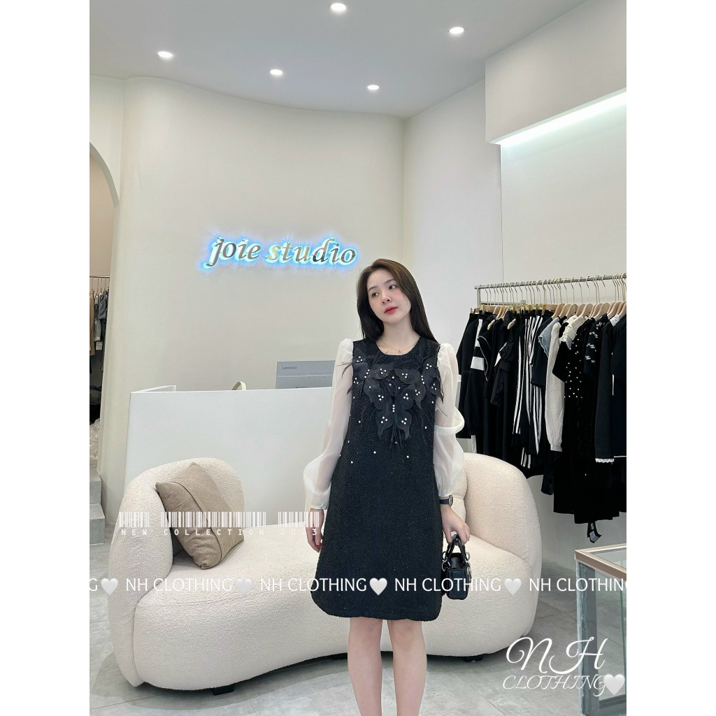 Váy dạ tay tơ đính họa tiết siêu xinh