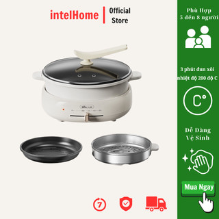 Nồi Lẩu Nướng BEAR, Nồi Lẩu Nướng Đa Năng 3in1 Kèm Khay Hấp-Nồi Lẩu Đa Năng 4L-Bảo Hành 12 Tháng - intelHome