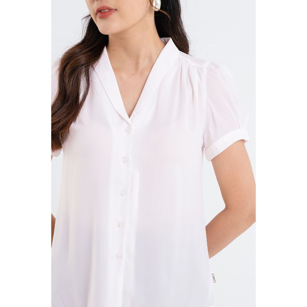 Áo Sơ Mi Cổ Sam LAMER Tay Cộc Vai Bồng Công Sở L61H22H048