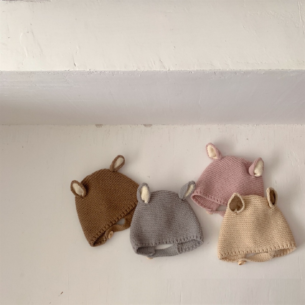 Mũ Len Cho Bé Trai Bé Gái Hình Tai Thú Cài Cúc Cho Bé từ 0-3 Tuổi