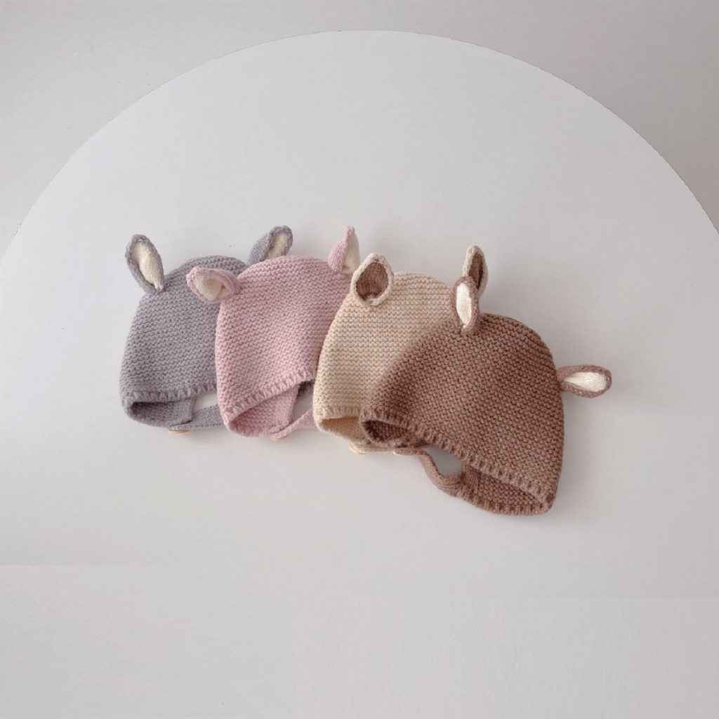 Mũ Len Cho Bé Trai Bé Gái Hình Tai Thú Cài Cúc Cho Bé từ 0-3 Tuổi