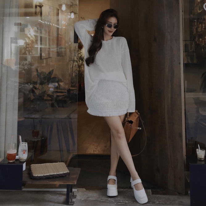 Set áo len lưới chân váy đính lông TVT