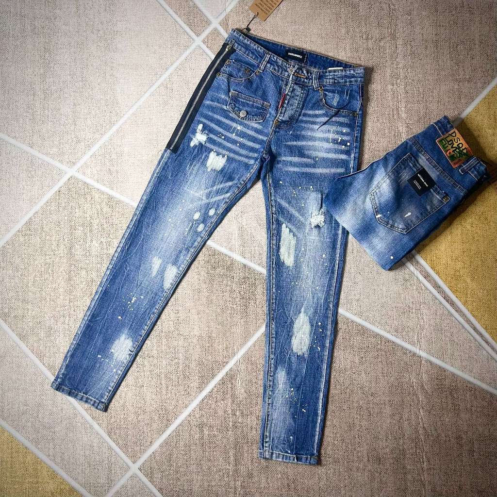Quần jean Nam DSQ Xanh Nhat Khóa Sườn Vảy Sơn Siêu Chất Quần Bò Nam Hottrend 2023