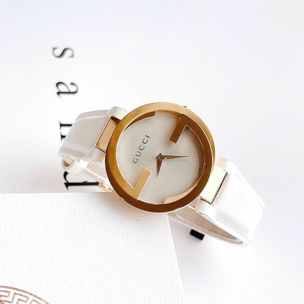 Đồng Hồ Nữ Gucci JAPAN WATCH Dây Da Cao Cấp Mặt Kính Đá Khoáng Chống Trầy Xước Màu Đen