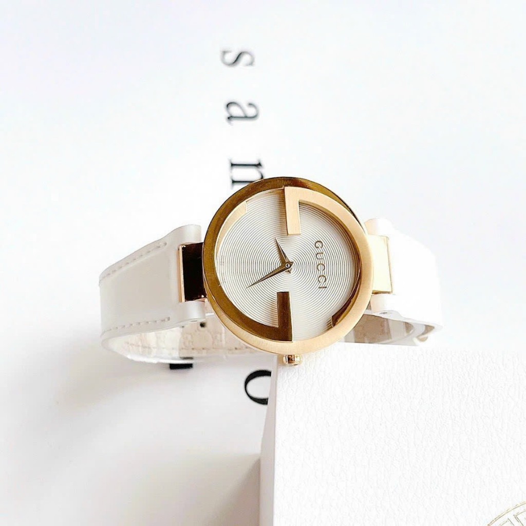 Đồng Hồ Nữ Gucci JAPAN WATCH Dây Da Cao Cấp Mặt Kính Đá Khoáng Chống Trầy Xước Màu Đen