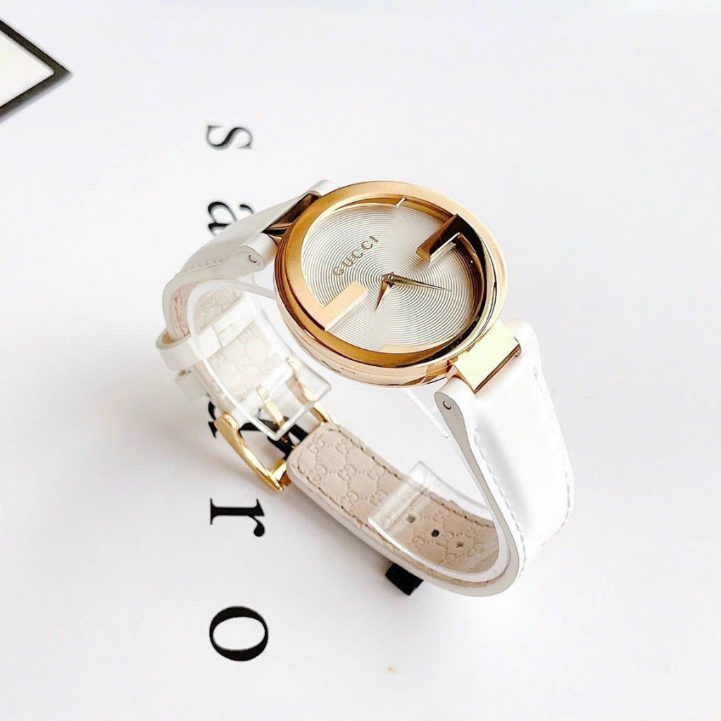 Đồng Hồ Nữ Gucci JAPAN WATCH Dây Da Cao Cấp Mặt Kính Đá Khoáng Chống Trầy Xước Màu Đen