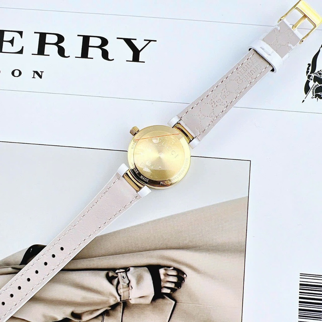 Đồng Hồ Nữ Gucci JAPAN WATCH Dây Da Cao Cấp Mặt Kính Đá Khoáng Chống Trầy Xước Màu Đen