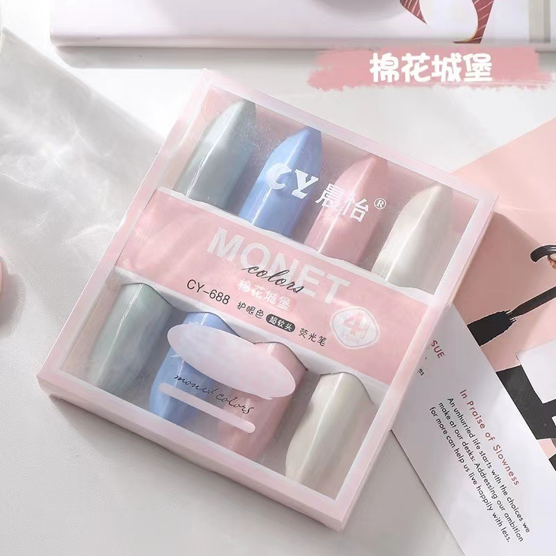 Set bộ 4 Bút Dạ Quang Highlight Đánh Dấu Bút Nhớ màu pastel Monet Colors