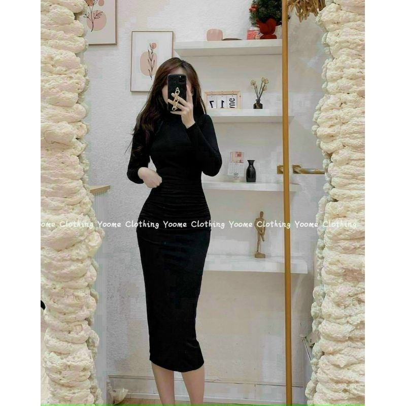 Váy ôm body tăm nhún tay dài