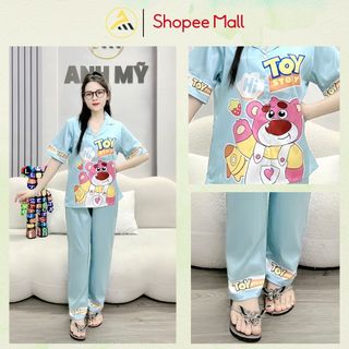 Đồ bộ nữ mặc nhà ANH MỸ pijama chất liệu lụa xước ánh kim thiết kế 5D cao cấp tay ngắn quần dài TOY SP0041