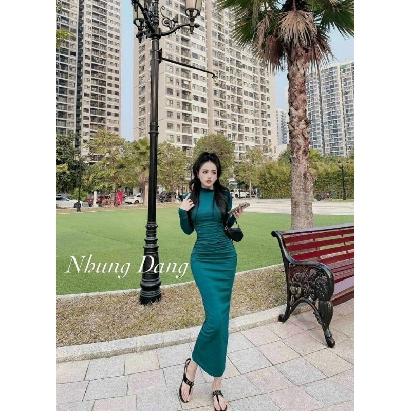 Váy ôm body tăm nhún tay dài