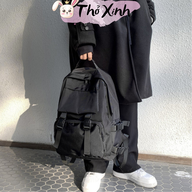 Balo nam nữ unisex đi học đi chơi  thể thao thời trang xinh xắn cute màu trơn đen cá tính độc đáo nhiều ngăn TX20