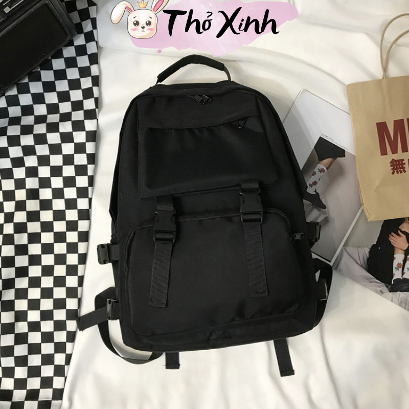 Balo nam nữ unisex đi học đi chơi  thể thao thời trang xinh xắn cute màu trơn đen cá tính độc đáo nhiều ngăn TX20