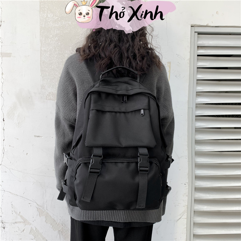 Balo nam nữ unisex đi học đi chơi  thể thao thời trang xinh xắn cute màu trơn đen cá tính độc đáo nhiều ngăn TX20