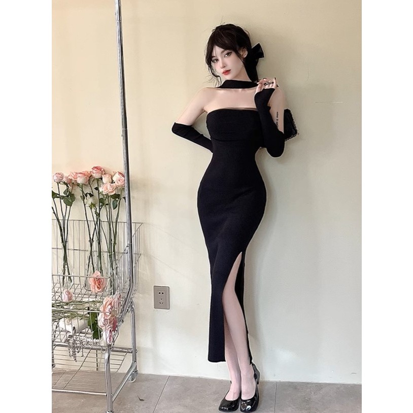 Váy body cúp ngực YIMI dây cổ thời trang