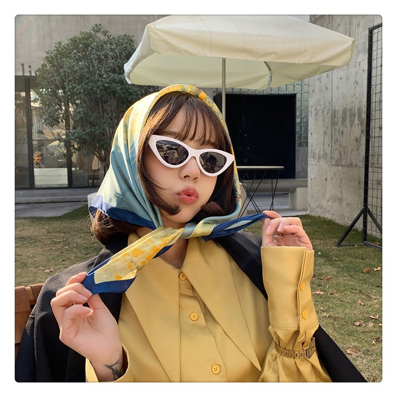 Khăn lụa vuông màu xám, cam đất xinh xắn họa tiết kích thước klv051 70x70cm THYTHY STORE