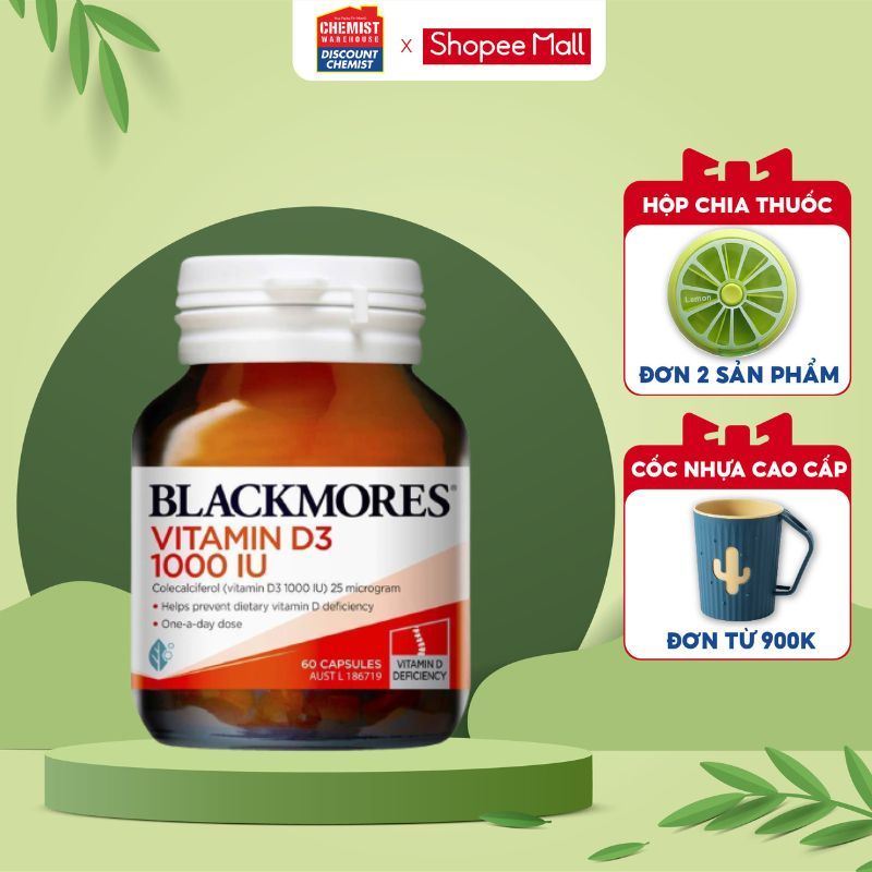 Viên uống Blackmores Vitamin D3 1000IU giúp tăng khả năng hấp thu canxi cho xương 60 viên của Úc
