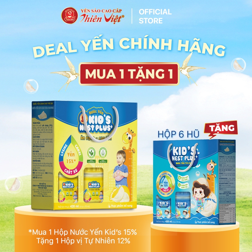 [MUA 1 TẶNG 1] Nước Yến Sào Cho Trẻ Em Kid's Nest Plus (Hộp 6 hũ x 70ml) _ Dùng cho bé từ 1 tuổi