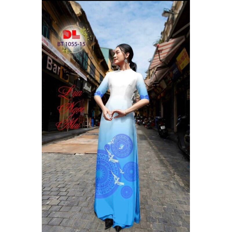 Vải áo dài in hình trống đồng