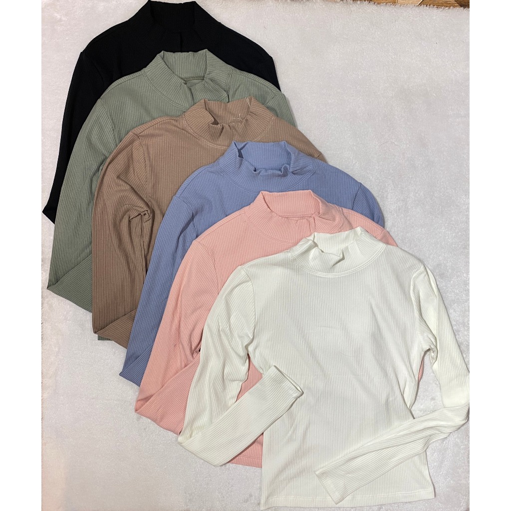 Áo thun gân dài tay cổ 3 phân màu Basic- Áo thun mùa thu dành cho nữ